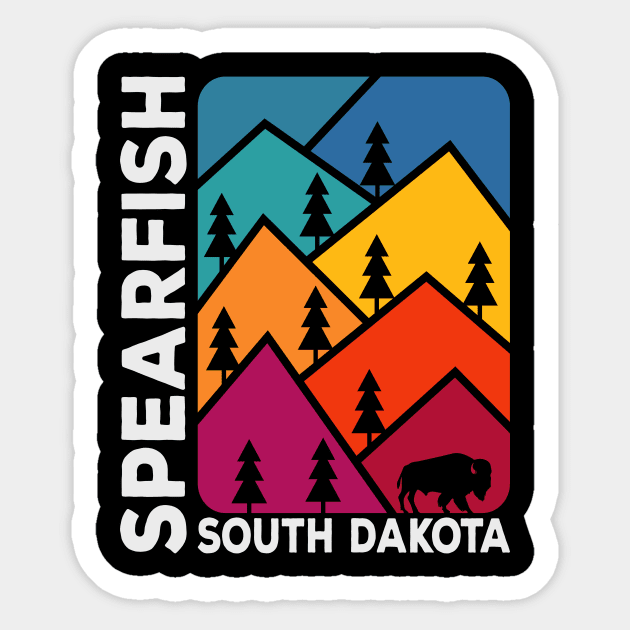 Spearfish South Dakota Vintage Mountains Bison Sticker by SouthDakotaGifts